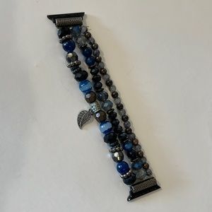 Apple Watch Band, 42-45mm, three strand beaded bracelet, navy beads
